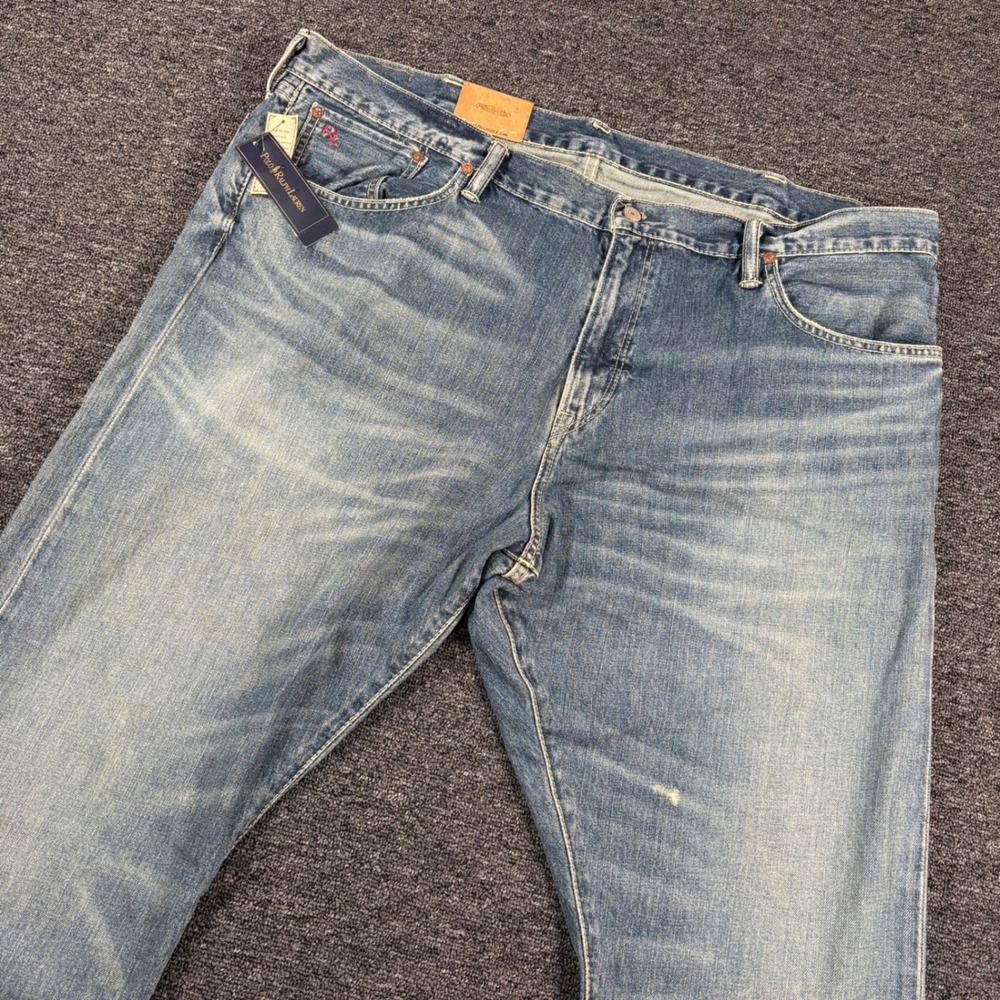 Polo Ralph Lauren Jeans Mens 42x30 Blue Hampton Straight Leg Distressed NWT